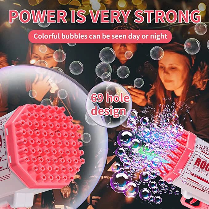 69 Holes Rechargable Bubble Gun With Led Light - Loyace