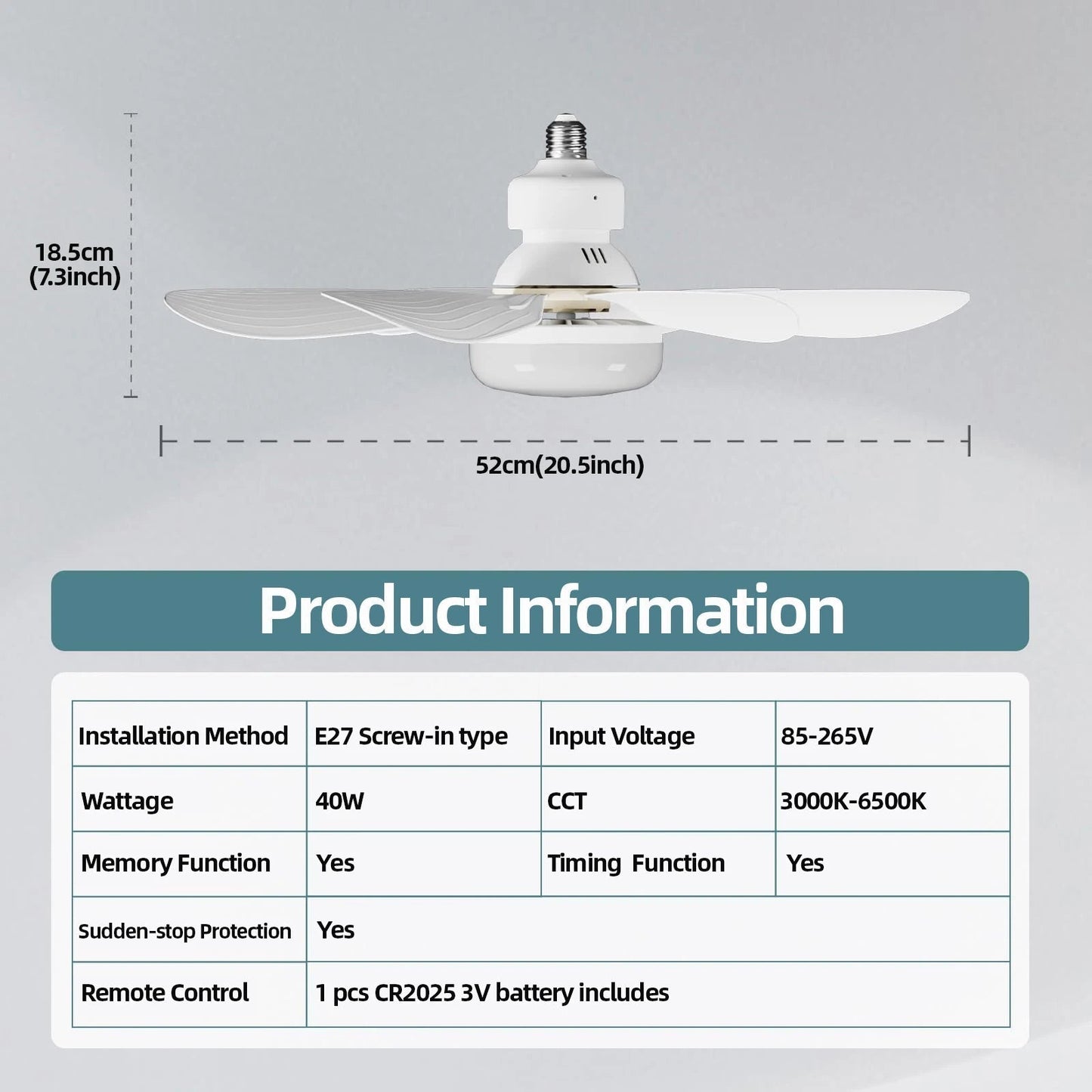 LED Ceiling Fan Light E27 With Remote Control - Loyace