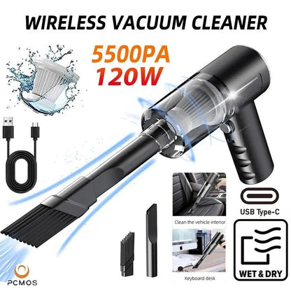 PCMOS 1PC Wireless Vacuum Cleaner Dual Use for Home and Car 120W High Power Powerful Vacuum Cleaner Black - Loyace